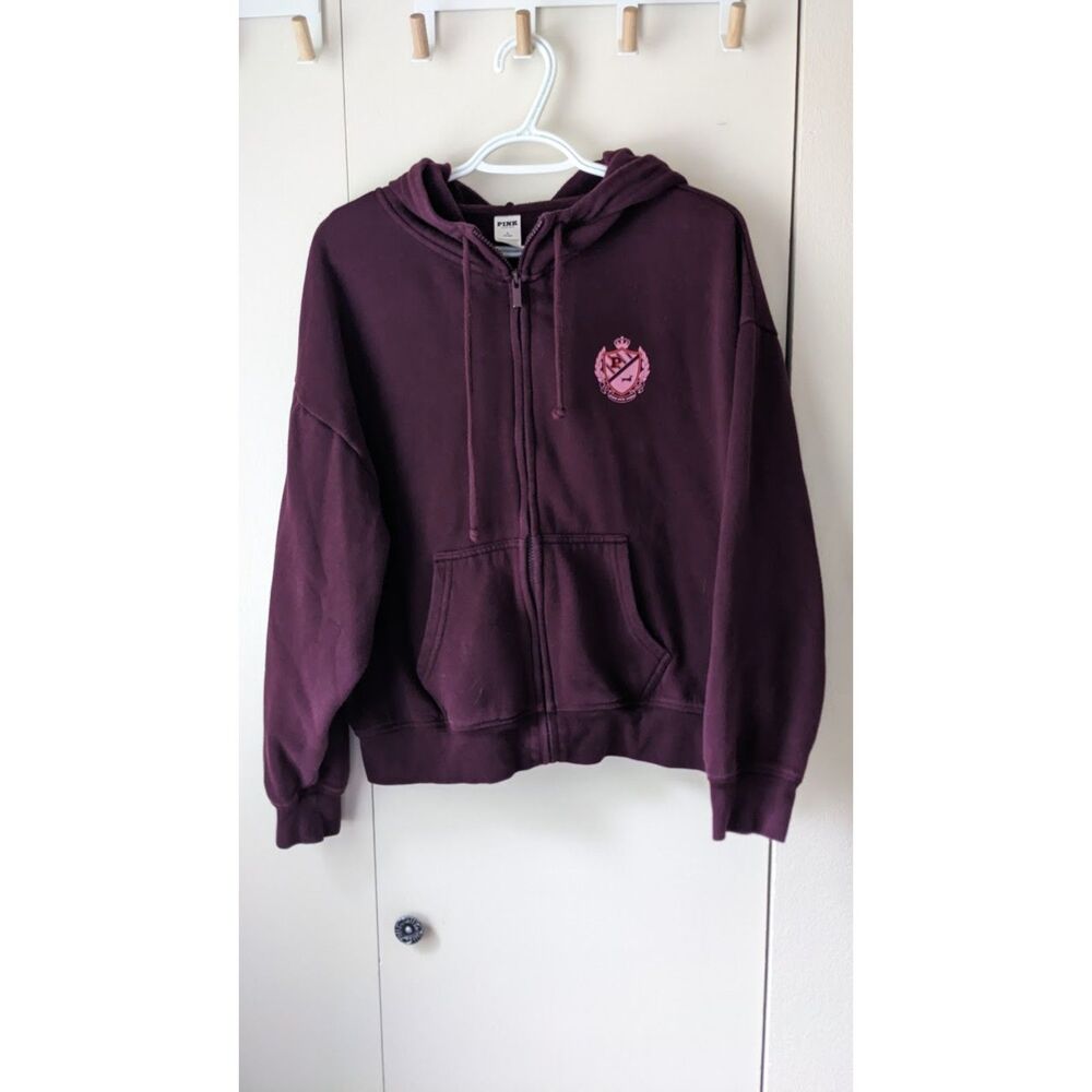 VS PINK Ivy Fleece Campus Full Zip Hoodie sz M Wild Rose Burgundy Maroon
